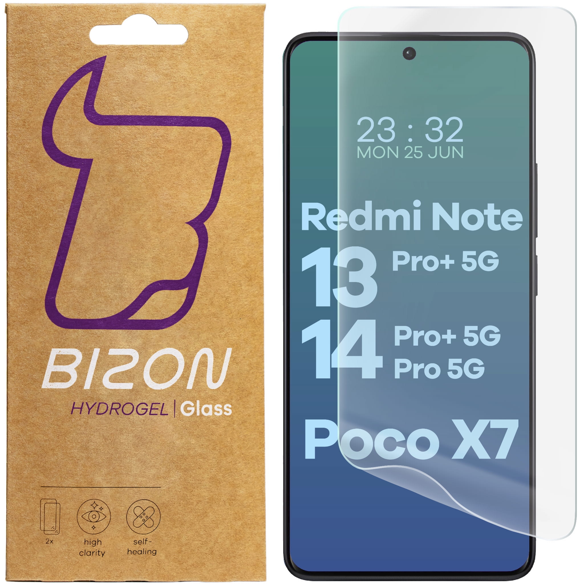Image of Folia hydrożelowa na ekran Bizon Glass Hydrogel Front Duo do Redmi Note 13 Pro+ 5G / 14 Pro 5G / 14 Pro+ 5G / Poco X7, 2 sztuki