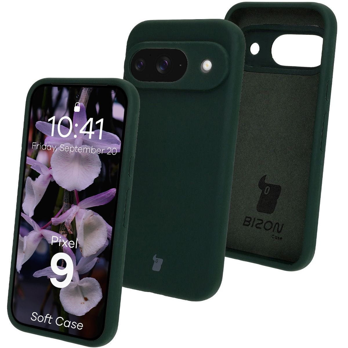 Image of Silikonowe etui Bizon Soft Case do Google Pixel 9, ciemnozielone