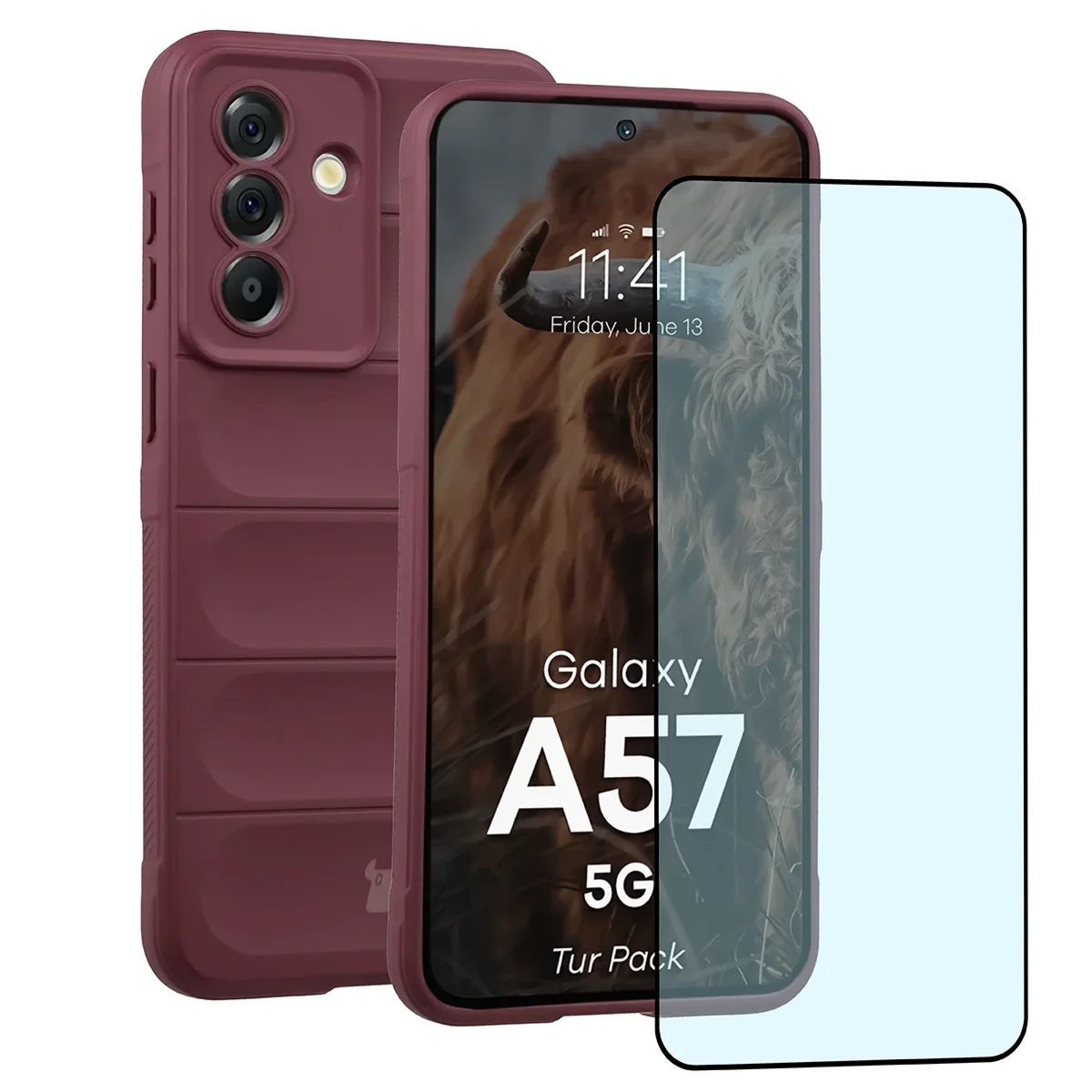Pancerne etui + szkło hartowane Bizon Tur Pack do Galaxy A57 5G, burgundowe