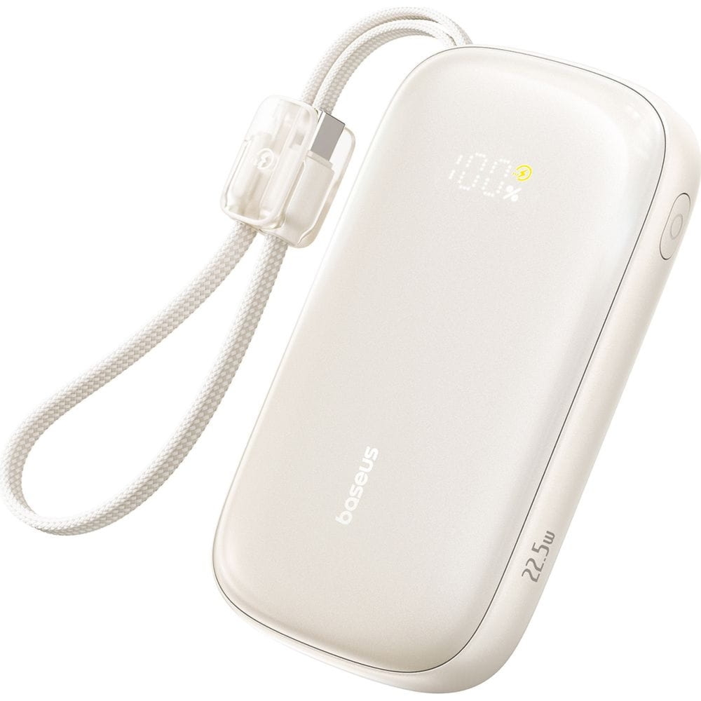 Powerbank z wyświetlaczem Baseus EnerFill FC21 20000mAh, 22.5W, USB-A, 1x USB-C, USB-A  + kabel USB-C – Lightning, beżowy