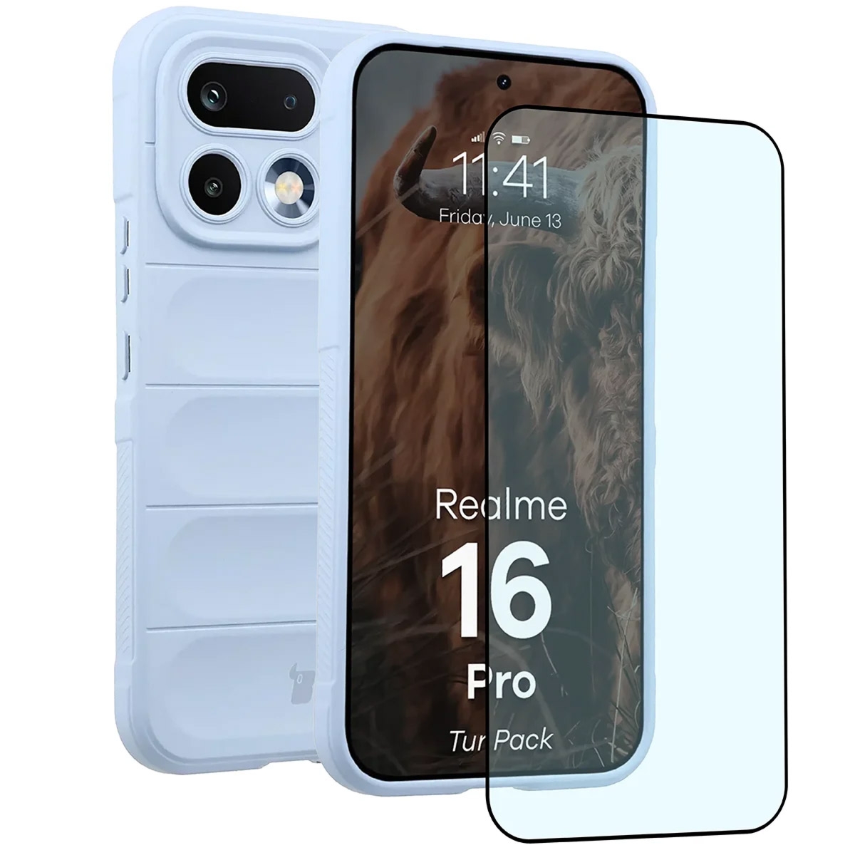 Pancerne etui + szkło hartowane Bizon Tur Pack do Realme 16 Pro 5G, jasnoniebieskie