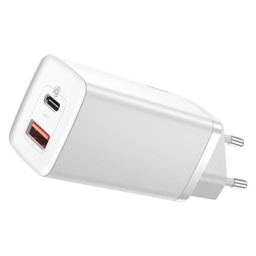 Image of Ładowarka sieciowa Baseus GaN2 Lite, 1xUSB-A, 1xUSB-C, 65W, PD 3.0, QC 4.0+, biała