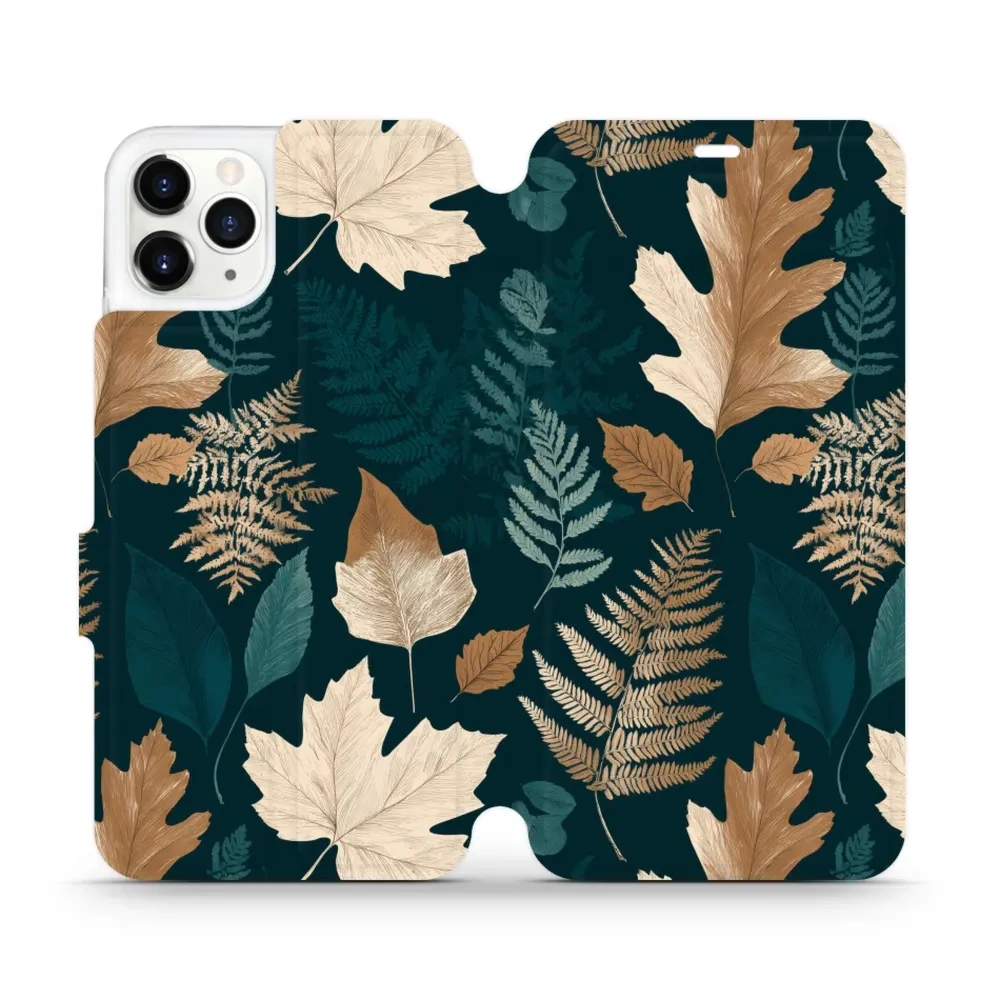 Etui z klapką do iPhone 11 Pro Max, Mobiwear Book, zielnik z liści i paproci