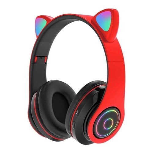 Image of Słuchawki nauszne bezprzewodowe dla dzieci Kocie uszy B39, czerwone