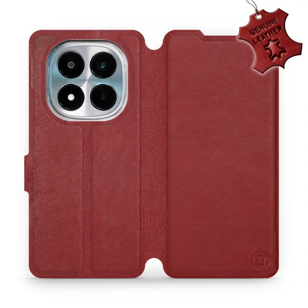 Etui z naturalnej skóry do Xiaomi POCO M8 Pro 5G, Mobiwear Leather, ciemno-czerwone