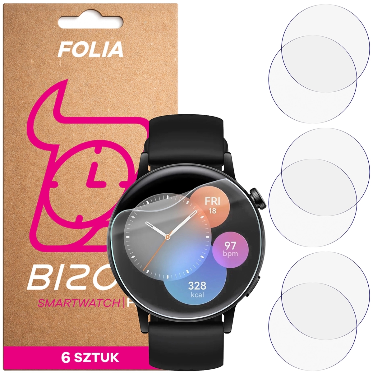 Folia ochronna na ekran zegarka Bizon Watch Film HydroFlex do Huawei Watch GT 3 42 mm Active, 6 sztuk