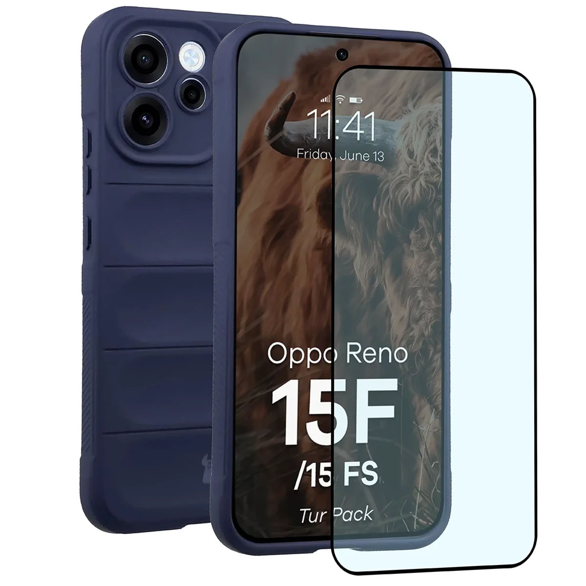 Pancerne etui + szkło hartowane Bizon Tur Pack do Oppo Reno 15 F / FS, granatowe