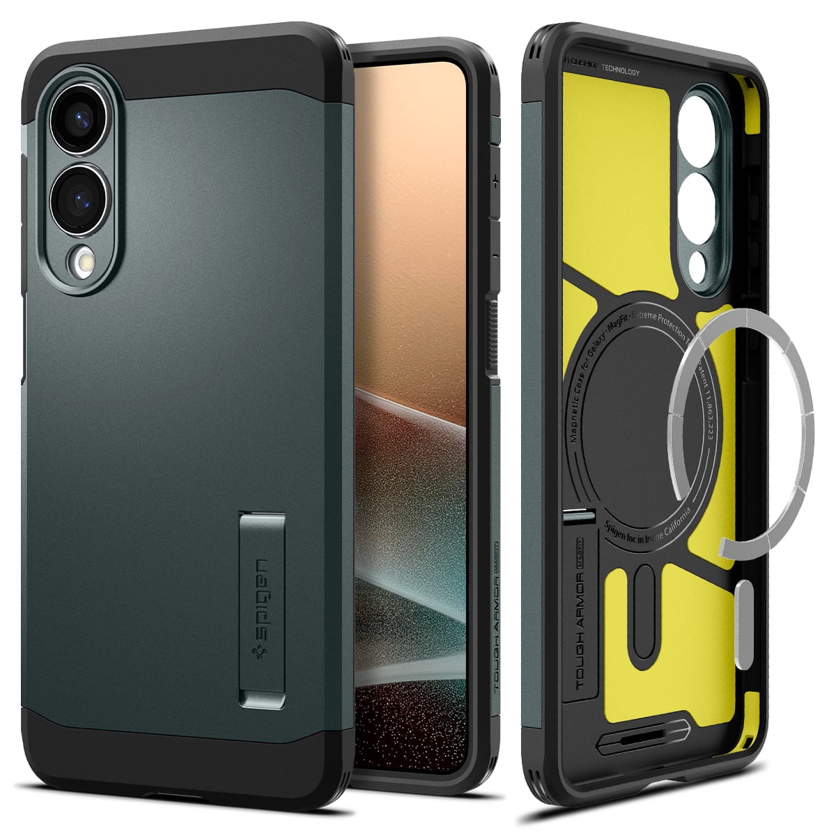 Image of Etui Spigen Tough Armor Mag do MagSafe do Galaxy S25 Edge, zielone