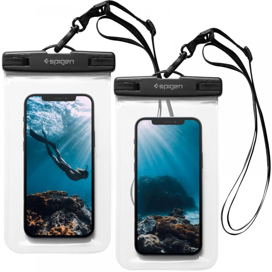 OUTLET: Etui wodoszczelne Spigen A601 IPX8 2-Pack do telefonu max 8 cali, 16,3 x 9 cm, przezroczysto-czarne