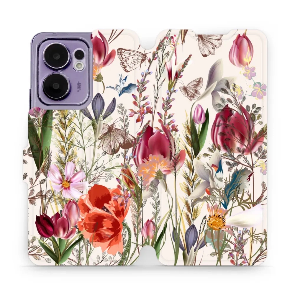 Etui z klapką do Oppo Reno13 F, Mobiwear Book, bukiet kwiatów