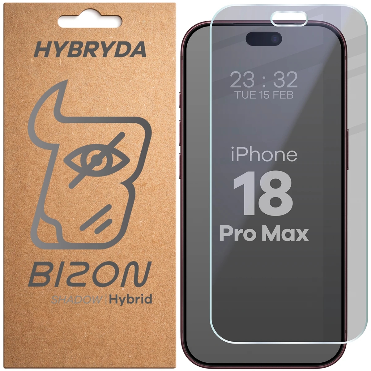 Prywatyzujące szkło hybrydowe Bizon Hybrid Shadow do iPhone 18 Pro Max, matowe
