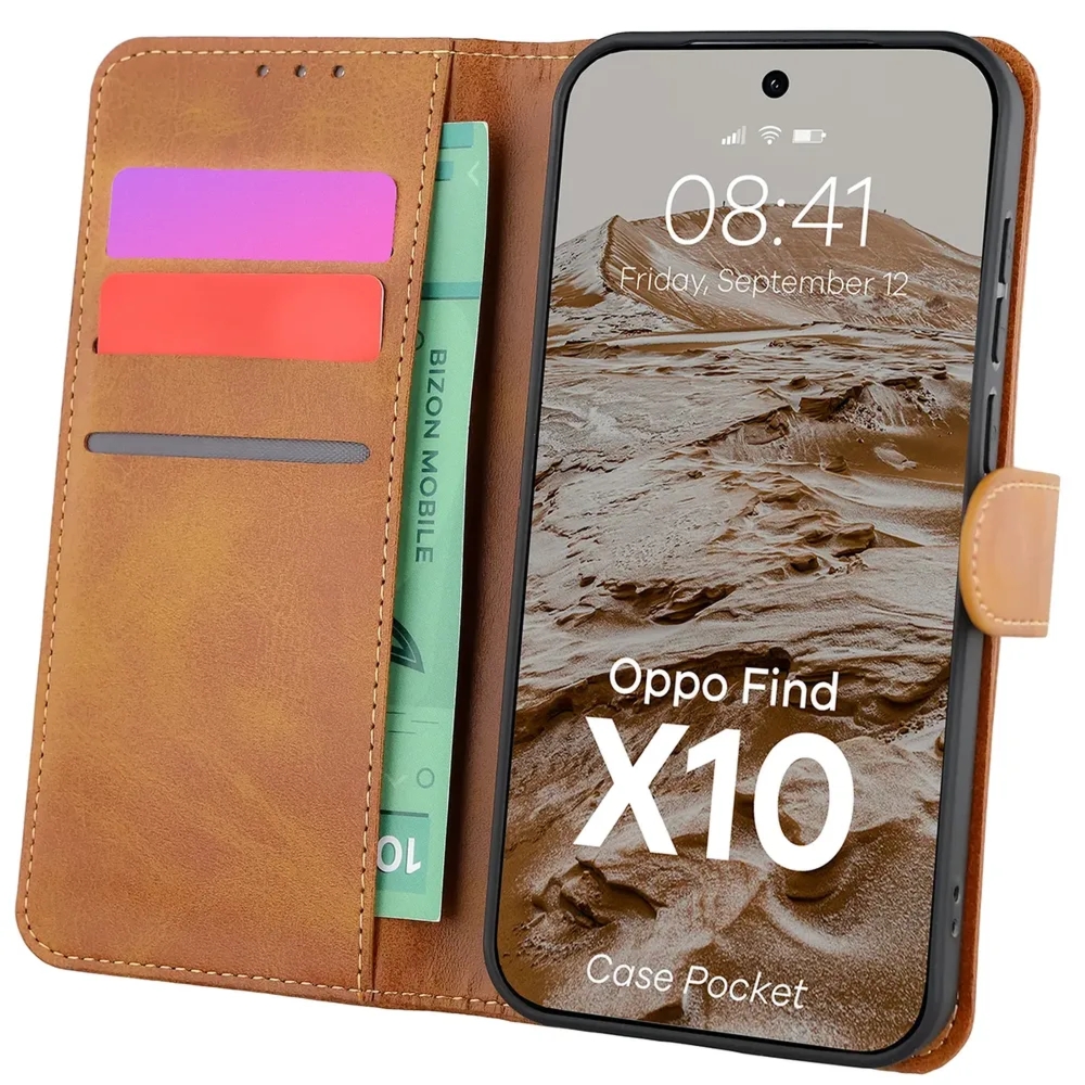 Etui z klapką Bizon Case Pocket do OPPO Find X10, brązowe