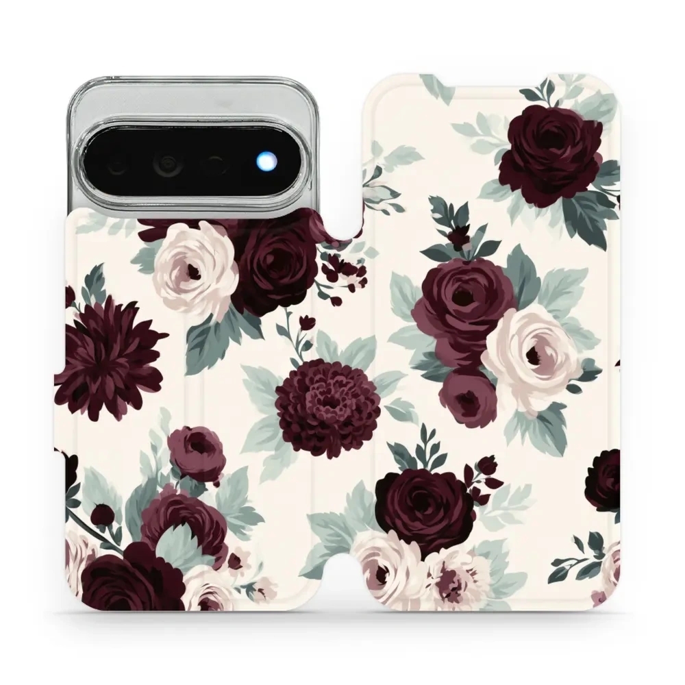 Etui z klapką do Google Pixel 11 Pro XL, Mobiwear Book, róże z szałwią na kremie