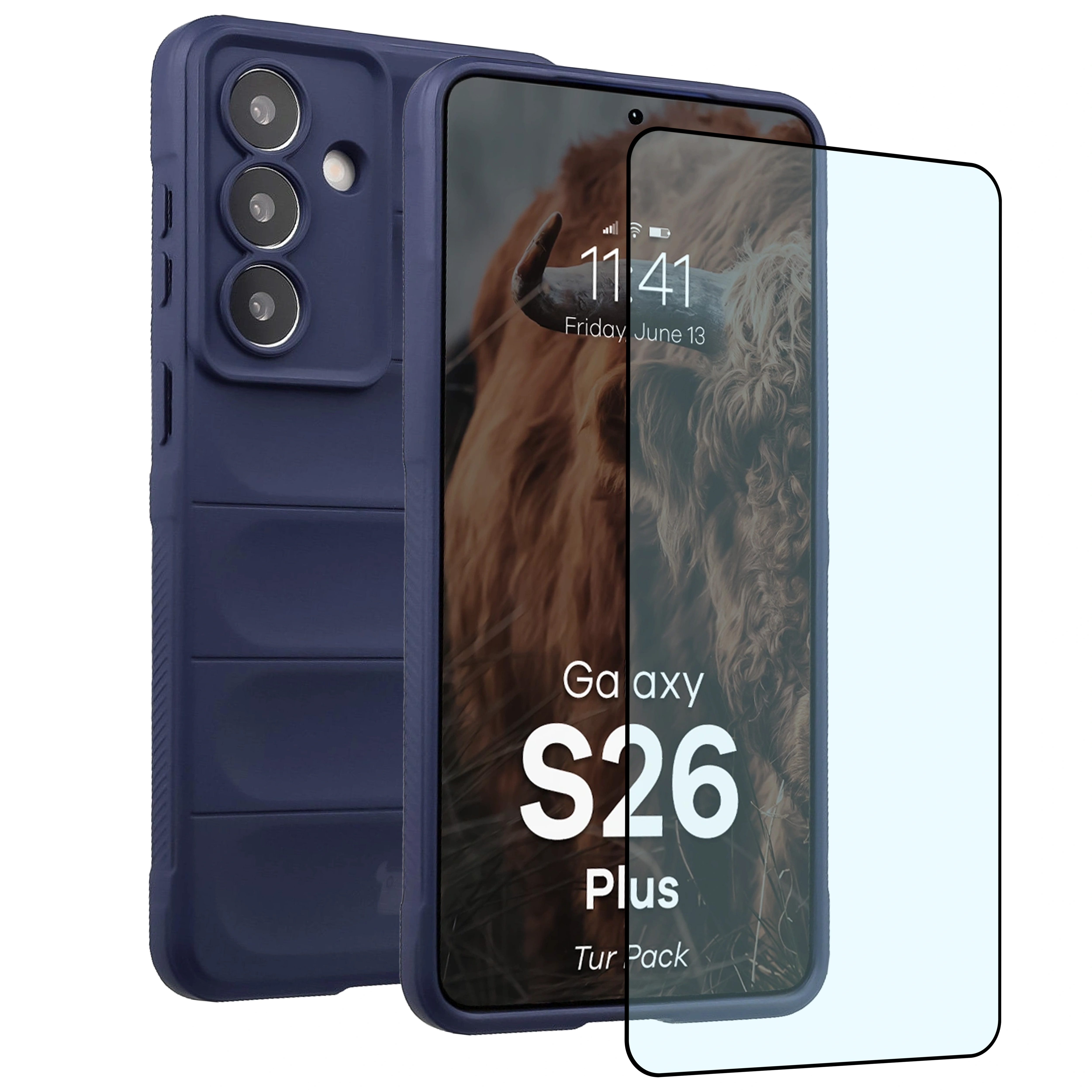 Pancerne etui + szkło hartowane Bizon Tur Pack do Galaxy S26 Plus, granatowe