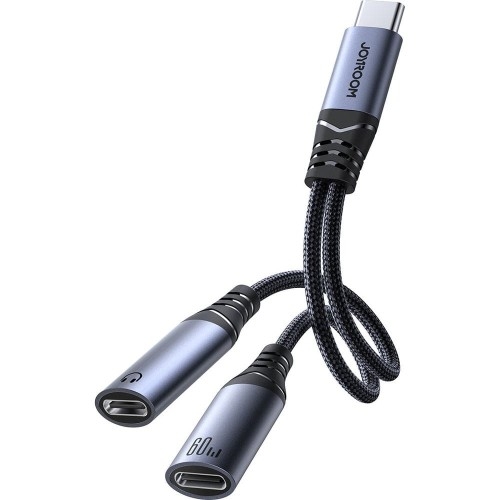 Image of Adapter, przejściówka 2w1 Joyroom SY-C03, USB-C - 2x USB-C z DAC, czarna