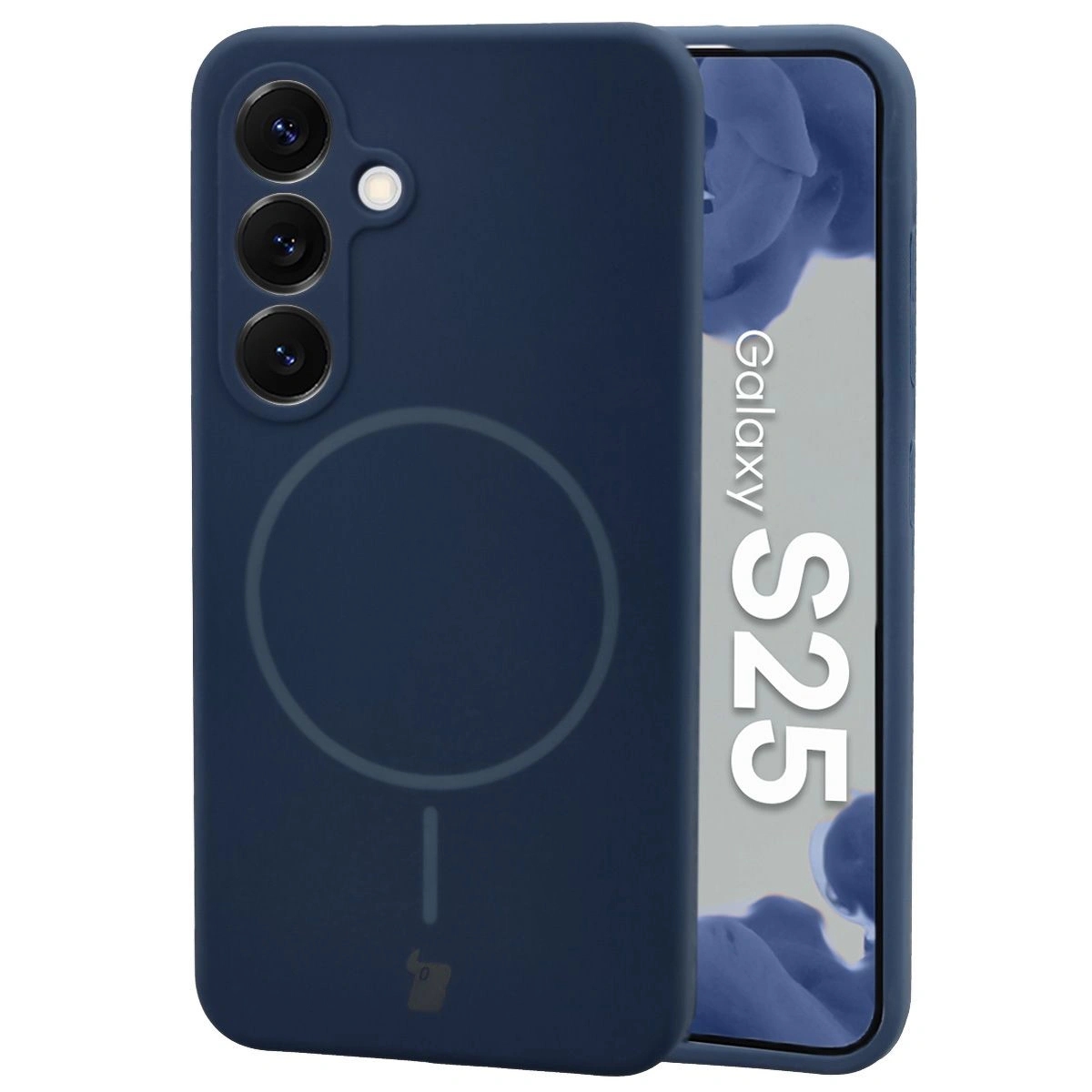 Image of Silikonowe etui z pierścieniem magnetycznym Bizon Soft Case Magnetic do Galaxy S25, granatowe