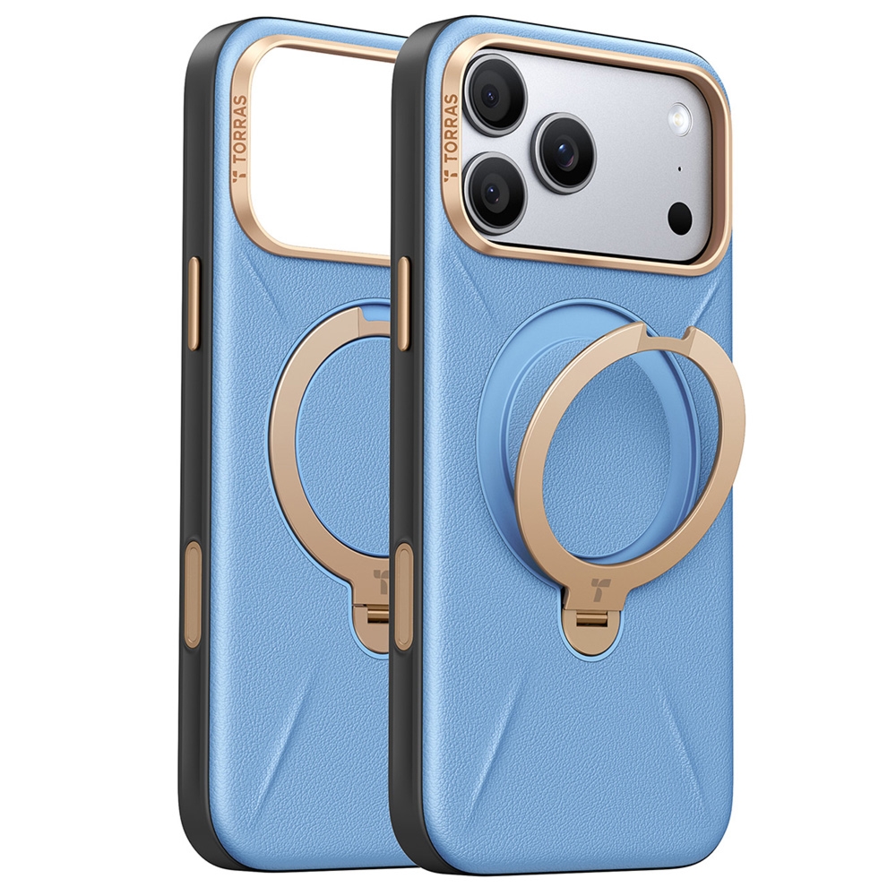 Skórzane etui z podstawką Torras Ostand Q3 VegSkin do MagSafe do iPhone 18 Pro Max / 17 Pro Max, niebieskie