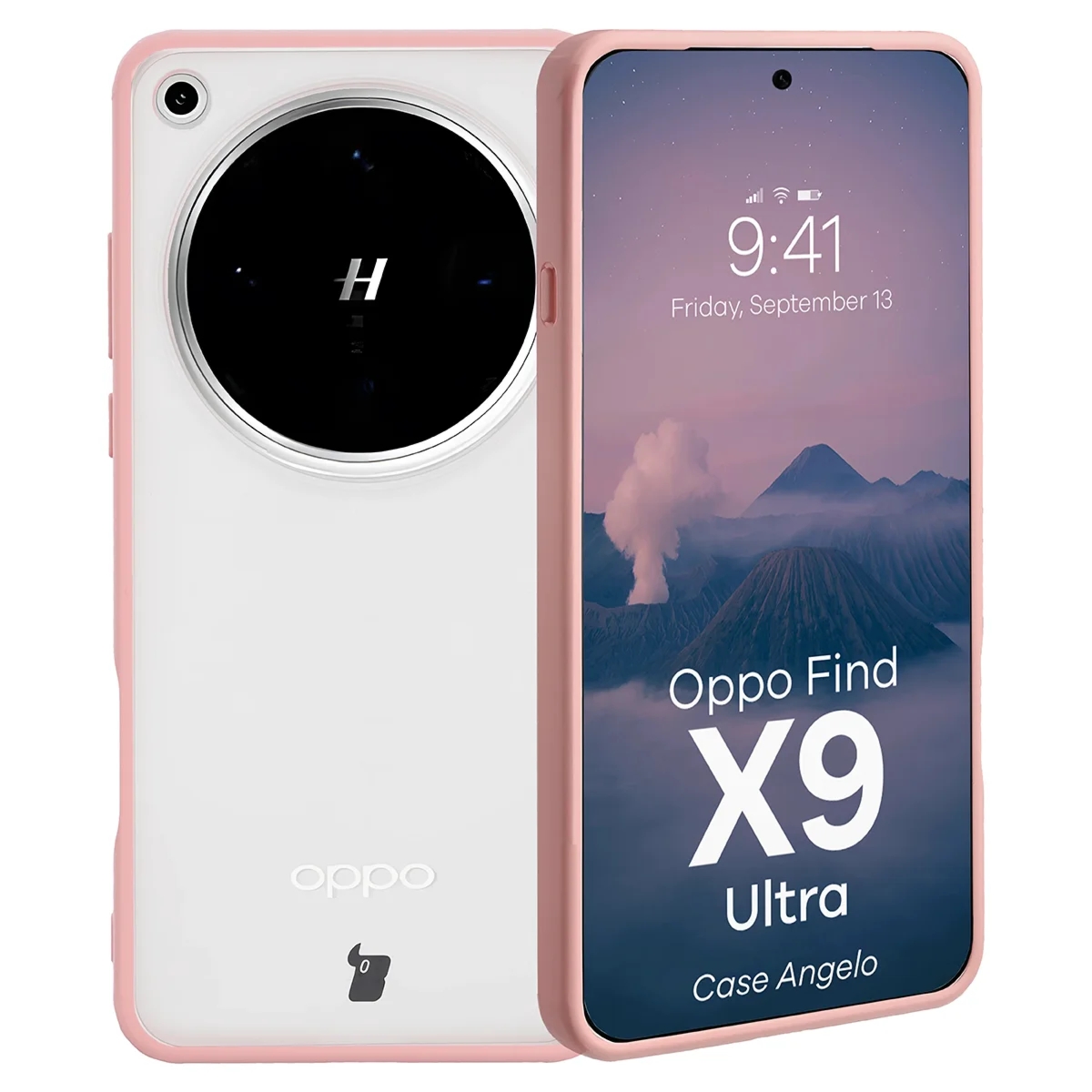Etui Bizon Case Angelo do Oppo Find X9 Ultra, półprzezroczyste z jasnoróżową ramką