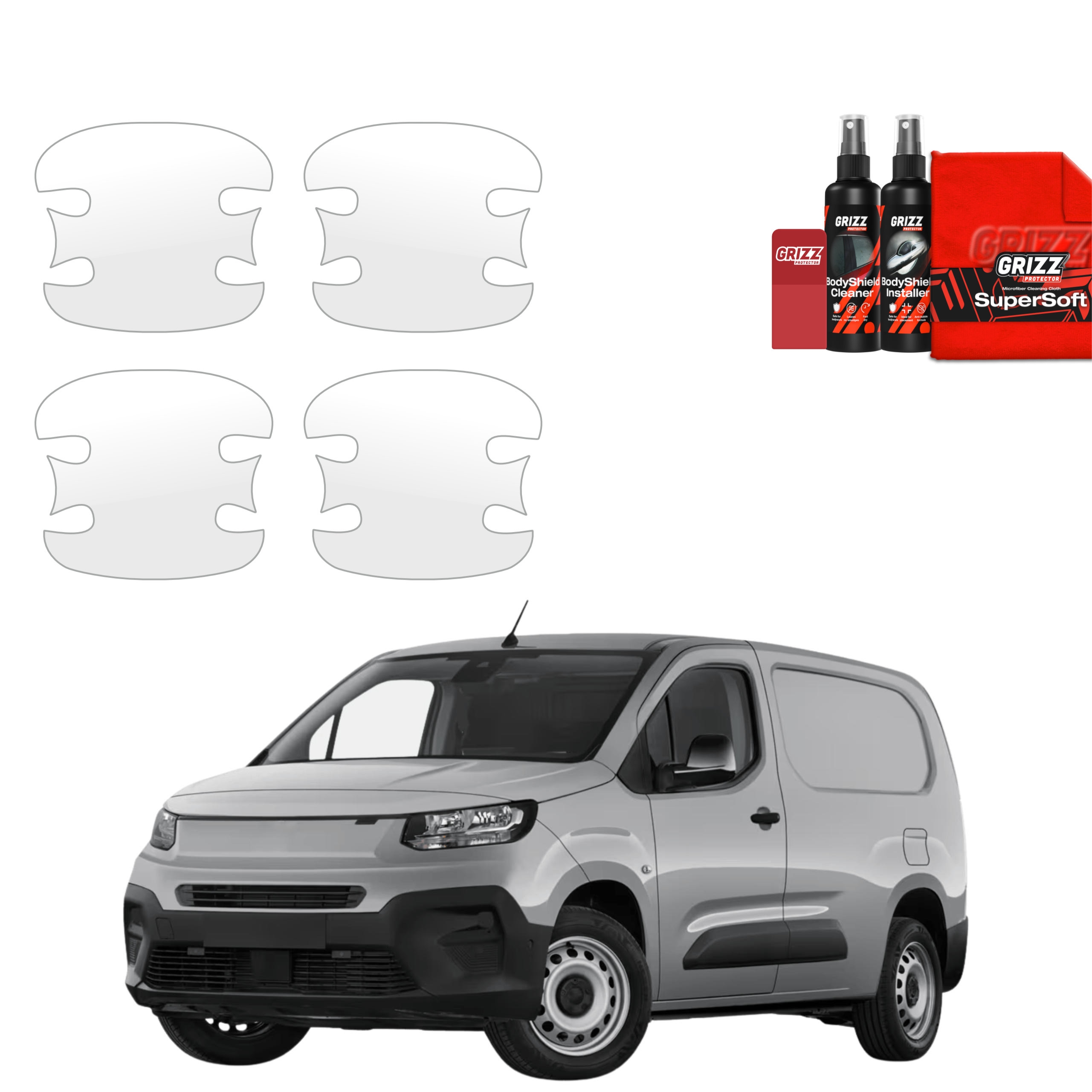 4w1 Bezbarwna folia ochronna Grizz Protector pod klamki Fiat Doblo Cargo (2018-2026)