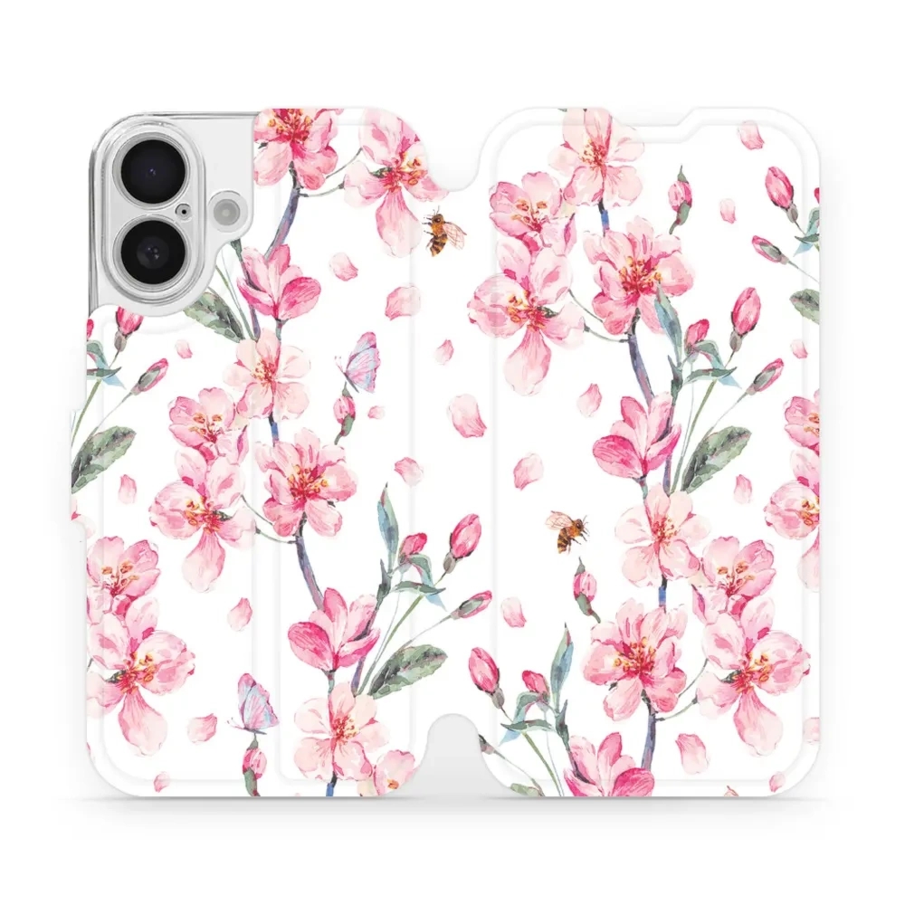 Etui z klapką do iPhone 16, Mobiwear Book, różowa wiosna