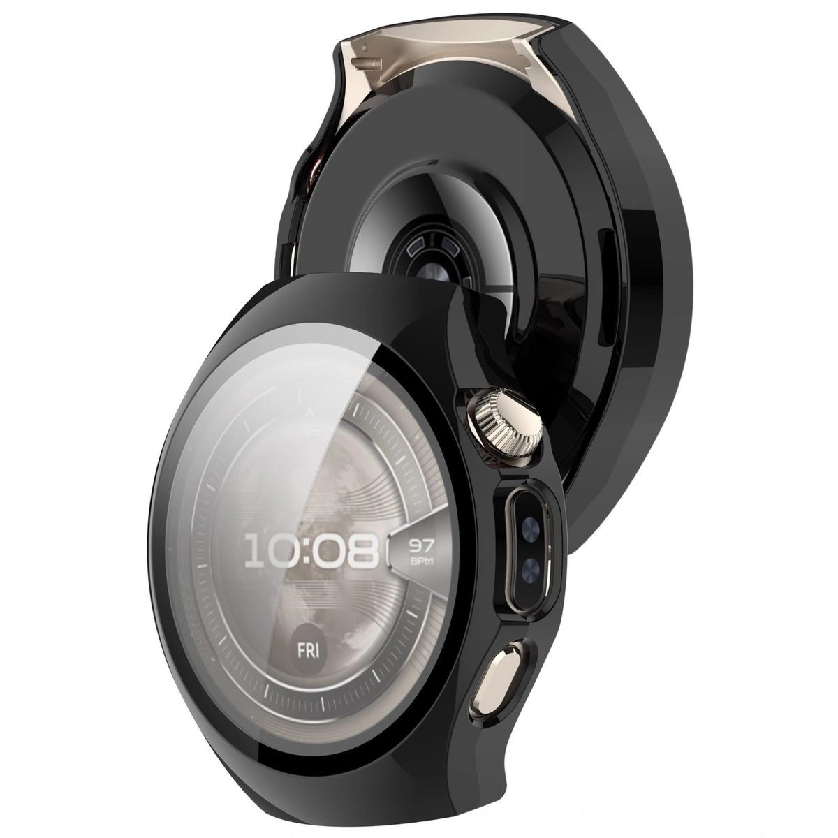 Etui ze szkłem do zegarka Bizon Case Watch Adamo do Huawei Watch 5 42 mm, czarne