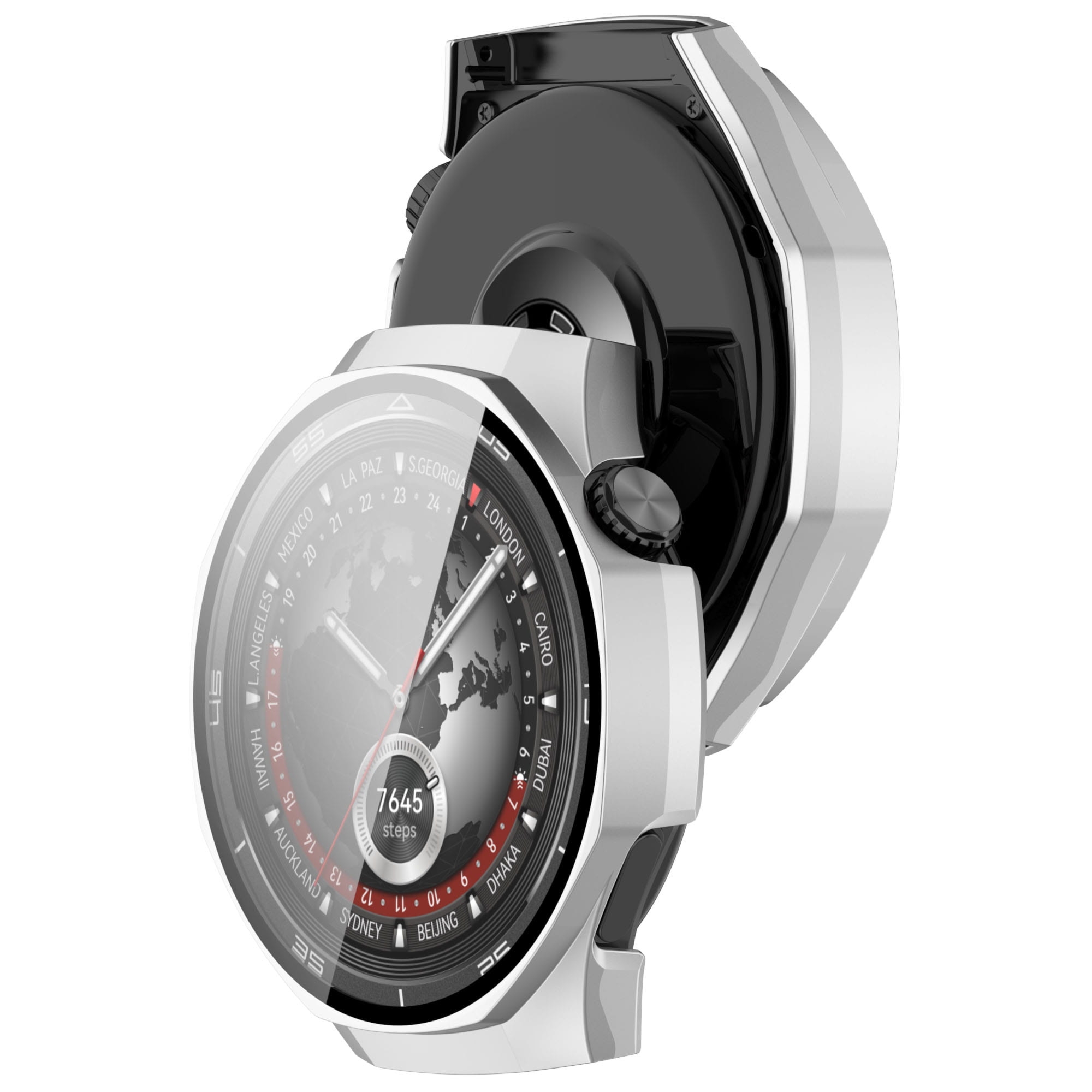 Etui ze szkłem do zegarka Bizon Case Watch Adamo do Huawei Watch GT5 Pro 46 mm satynowe srebrne