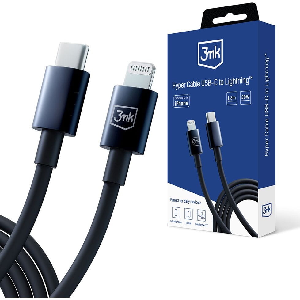 Image of Kabel ładująco- przesyłowy 3mk Hyper Cable USB-C do Lightning, 20W, 1,2m, czarny