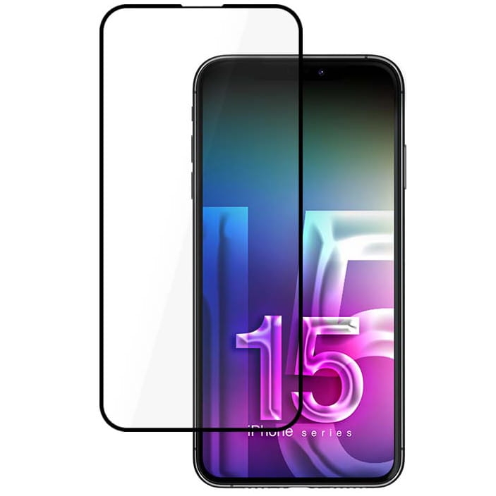 Image of Szkło hartowane 3mk HardGlass Max do iPhone 15, czarna ramka