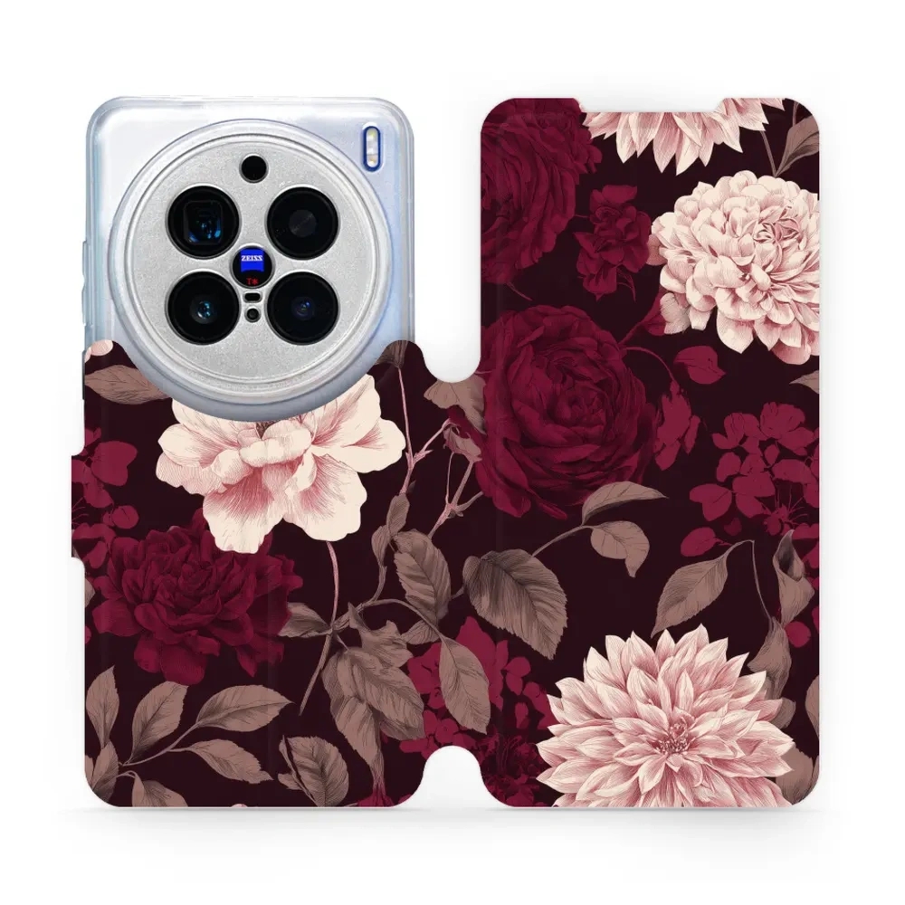 Etui z klapką do vivo X200 Pro, Mobiwear Book, wino i dalie