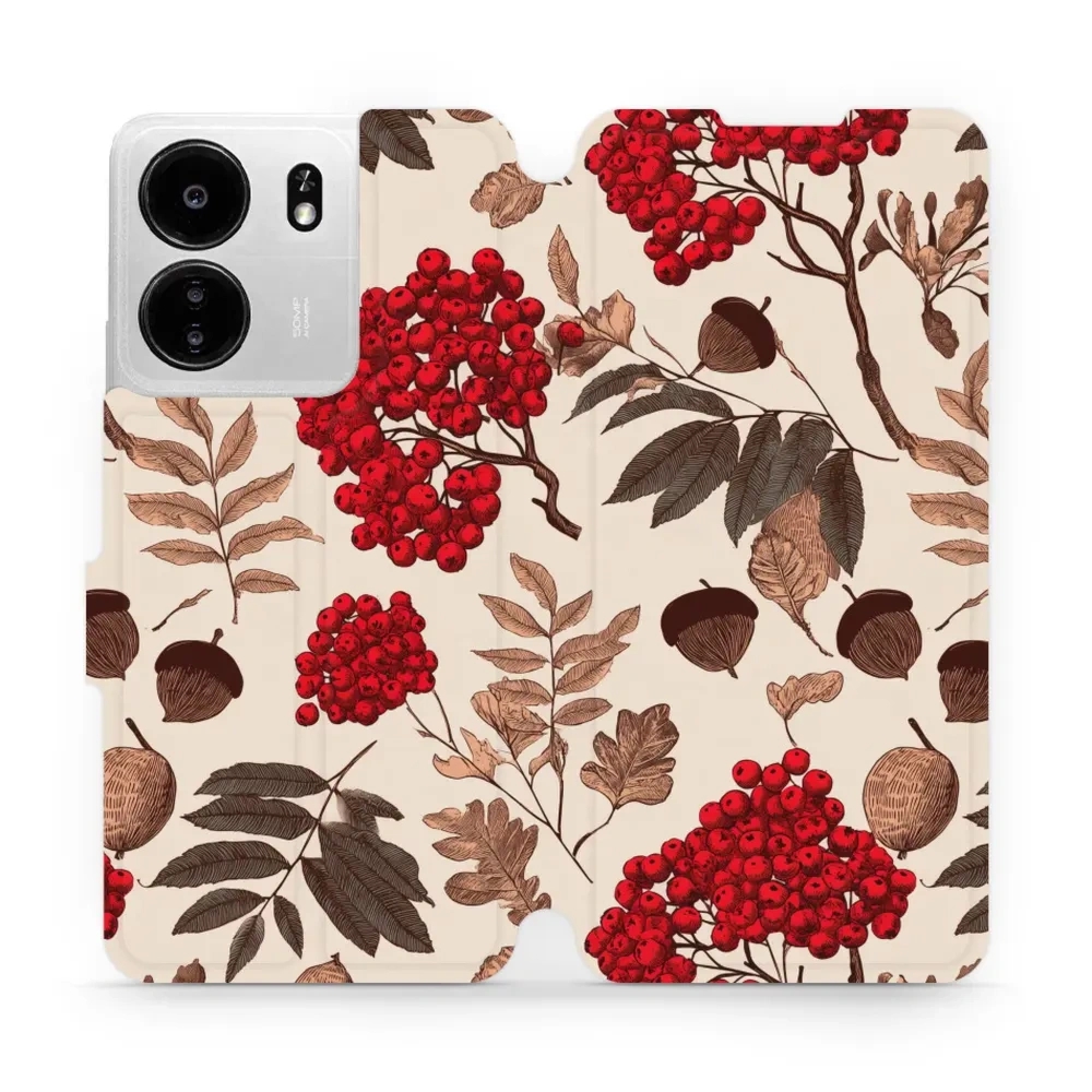 Etui z klapką do Xiaomi POCO C65, Mobiwear Book, jarzębina na ecru