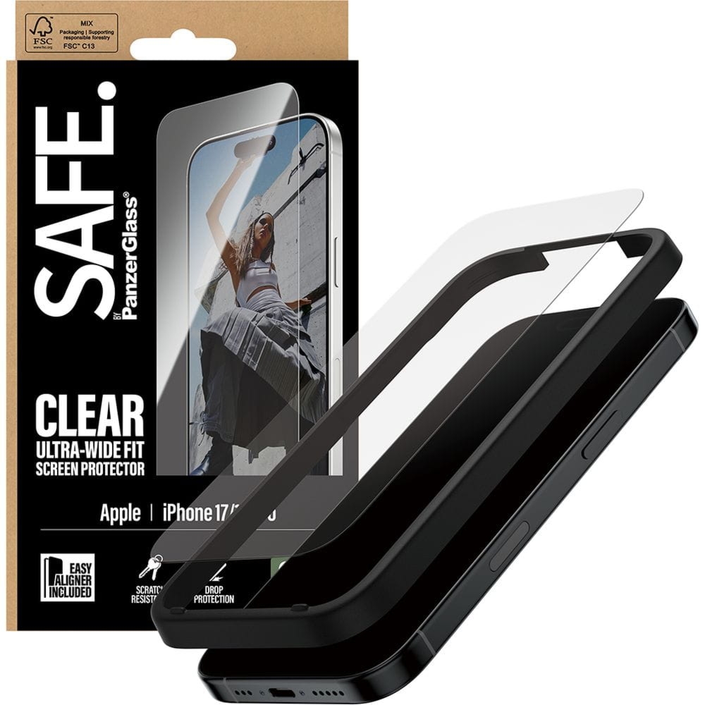 Szkło hartowane z aplikatorem SAFE by PanzerGlass Ultra-Wide Fit + EasyAligner do iPhone 17 / 16 Pro