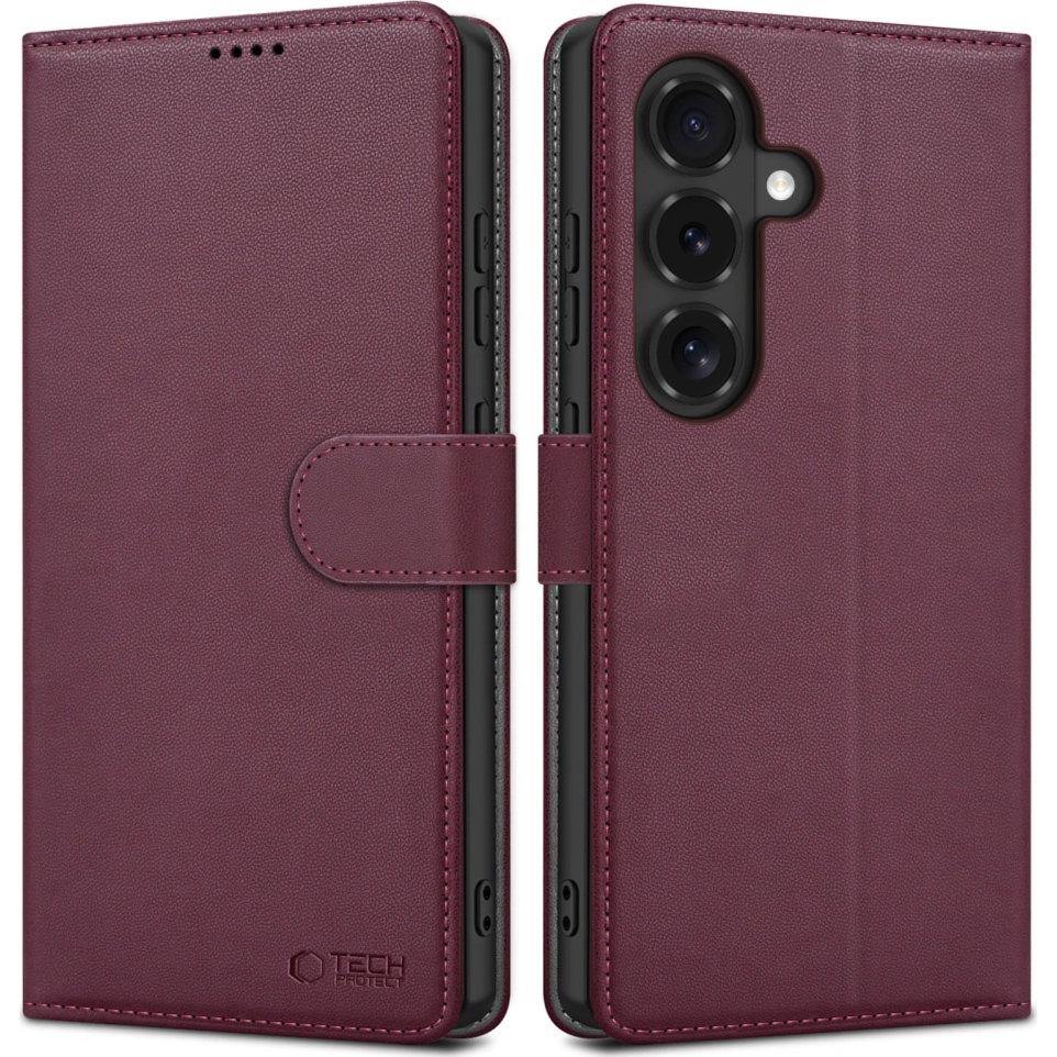 Etui z klapką Tech-Protect Wallet do Galaxy S26 FE, burgundowe