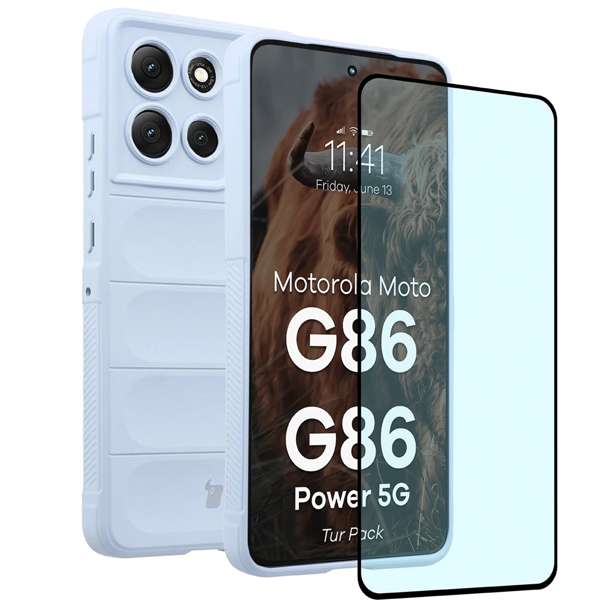 Pancerne etui + szkło hartowane Bizon Tur Pack do Motorola Moto G86 5G / G86 Power 5G, jasnoniebieskie
