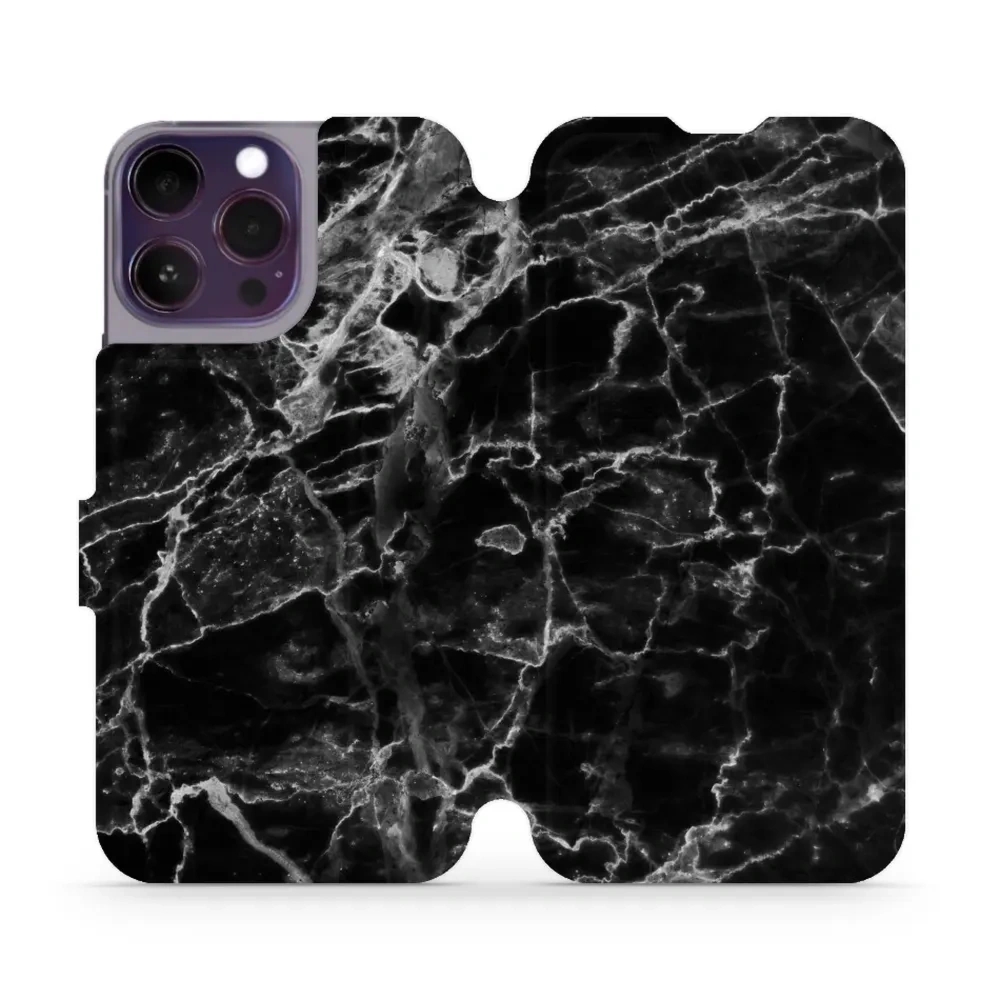 Etui z klapką do iPhone 14 Pro Max, Mobiwear Book, czarny marmur