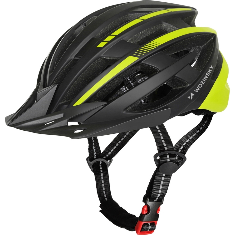Kask rowerowy MTB Wozinsky z odpinanym daszkiem i tylną lampką USB 54-57 cm rozmiar M, czarno-zielony