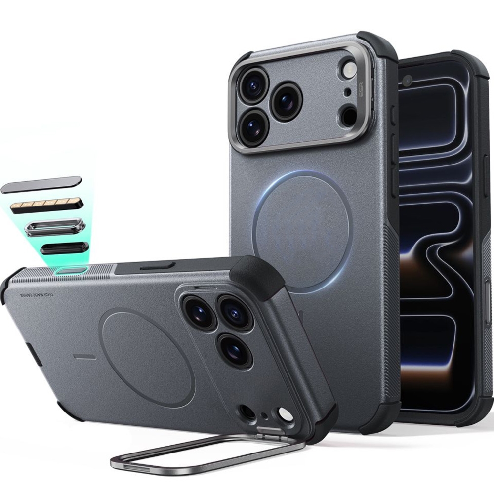 Etui ESR Cyber Tough Case Kickstand do MagSafe do iPhone 18 Pro Max / 17 Pro Max, szare