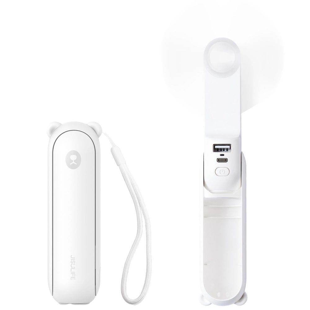 Wiatrak podręczny, wiatraczek z funkcją latarki i powerbanku JisuLife Handheld Fan Life8 2000 mAh, biały