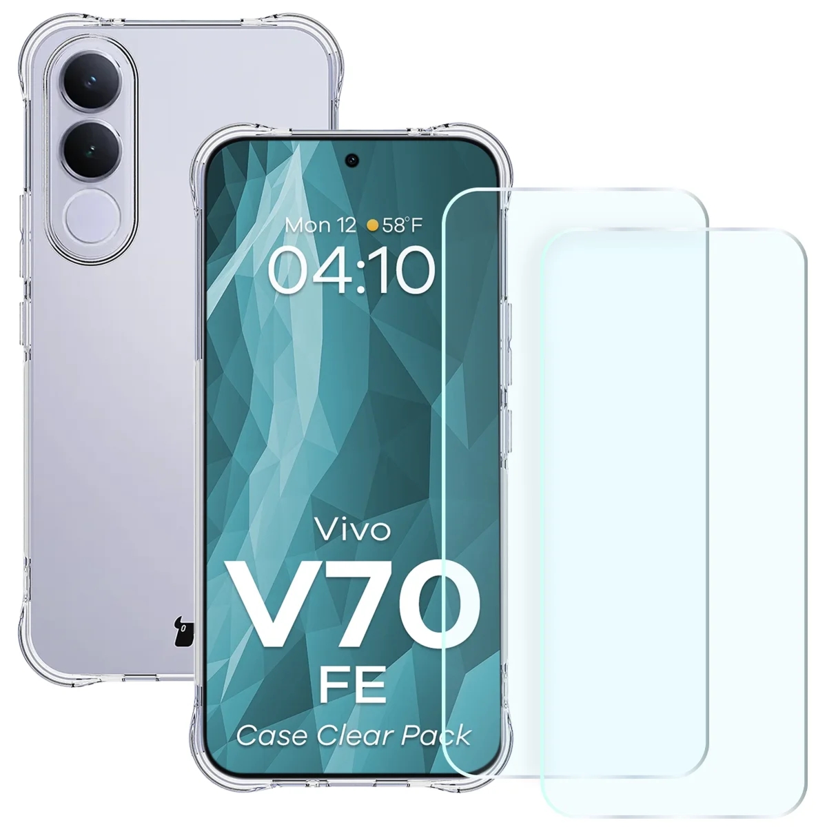 Elastyczne etui + 2x szkło hartowane Bizon Case Clear Pack do Vivo V70 FE 5G