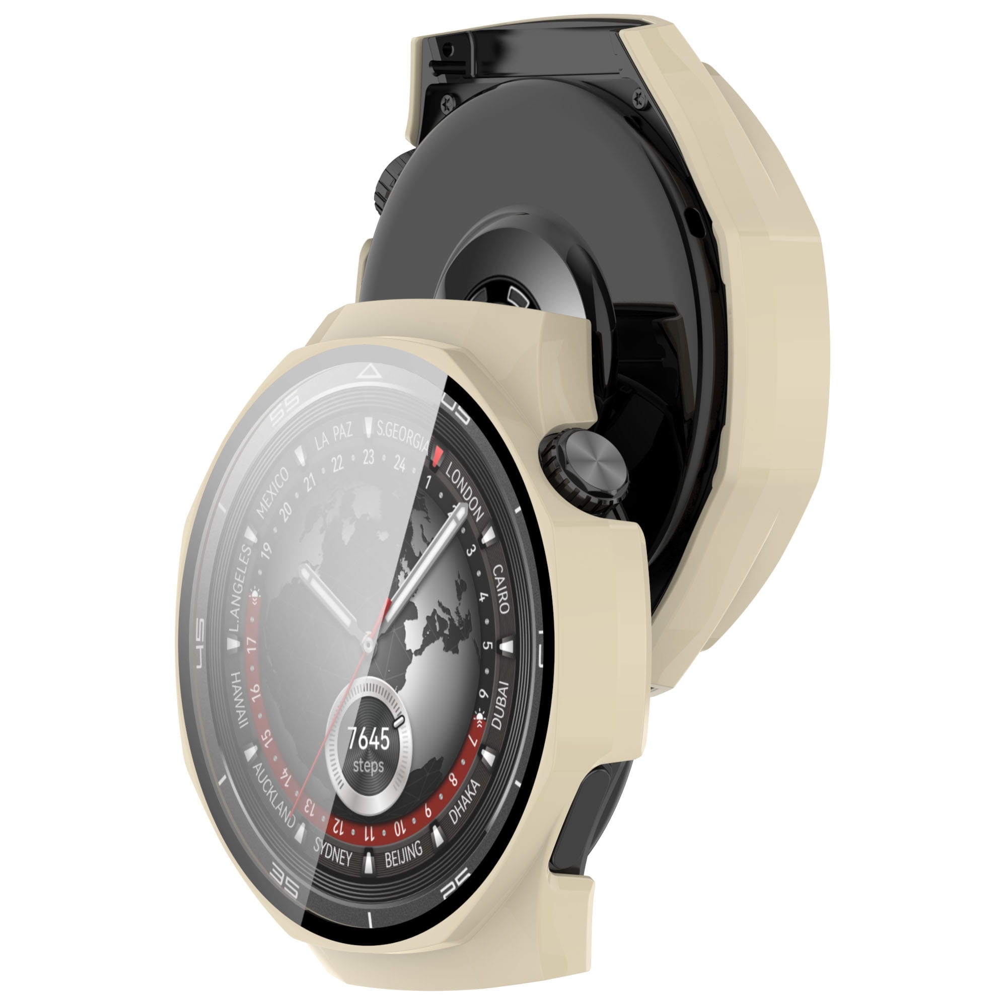 Etui ze szkłem do zegarka Bizon Case Watch Adamo do Huawei Watch GT5 Pro 46 mm beżowe