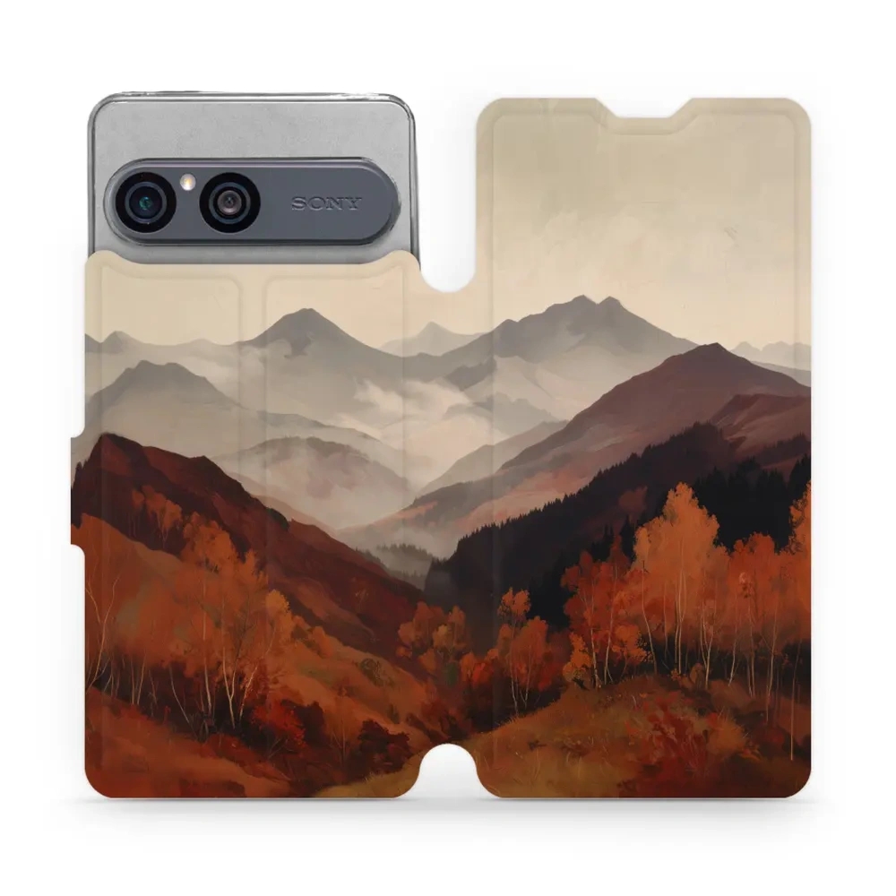 Etui z klapką do Sony Xperia 10 VII, Mobiwear Book, mglista dolina w górach