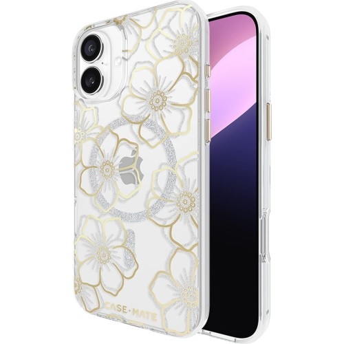 Image of Etui Case Mate Floral Gems Mag do iPhone 16 Plus, przezroczyste ze srebrno-złotymi elementami