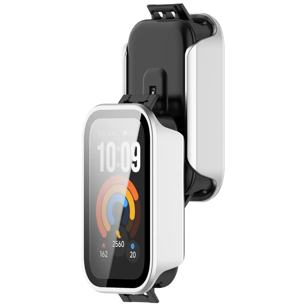 Etui ze szkłem do zegarka Bizon Case Watch Adamo do Xiaomi Smart Band 11 Active, satynowo srebrne