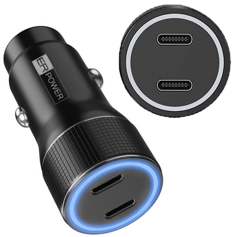 Image of Ładowarka samochodowa ER Power 40W 2x USB-C, PD, QC 3.0, czarna