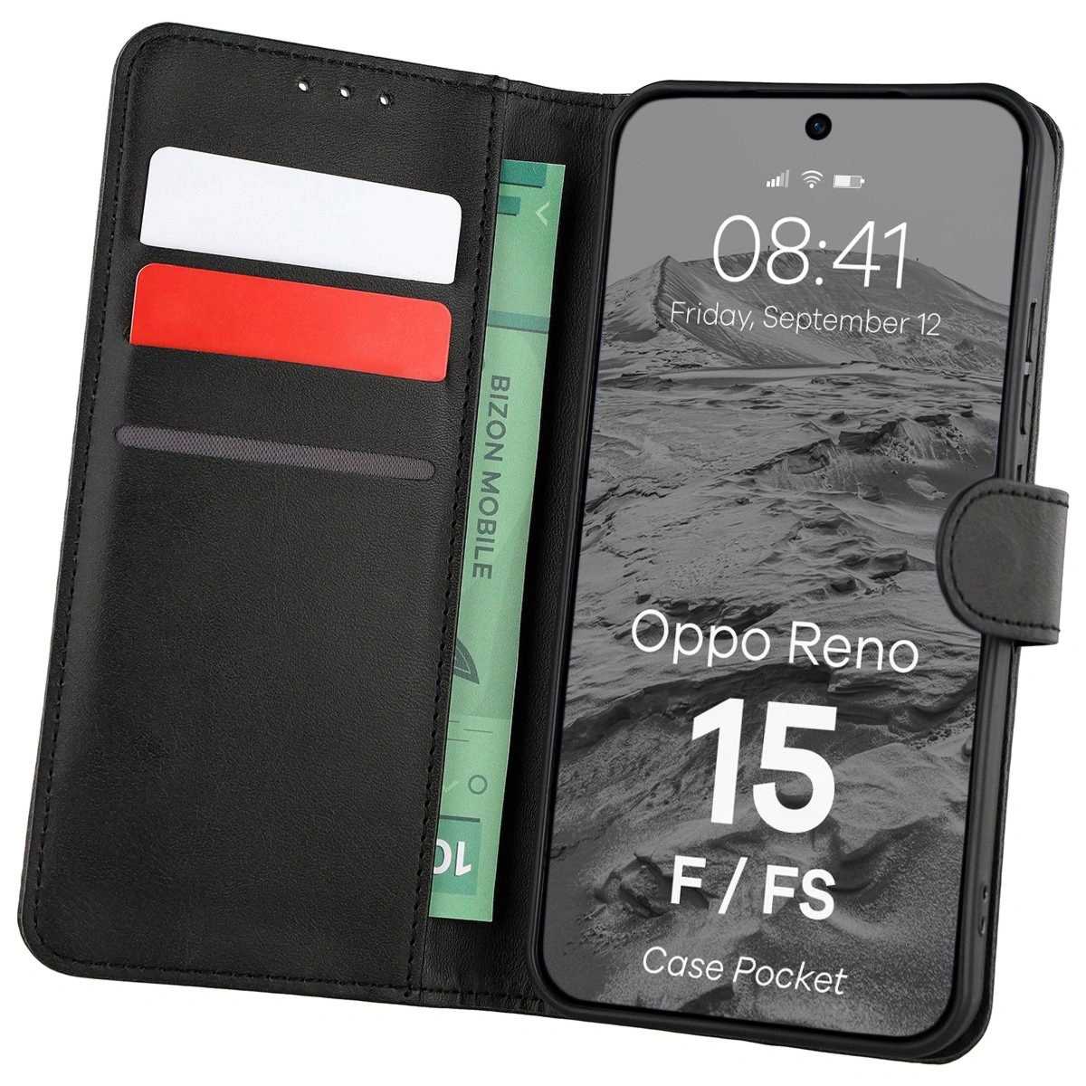 Etui z klapką Bizon Case Pocket do Oppo Reno 15 F / FS, czarne