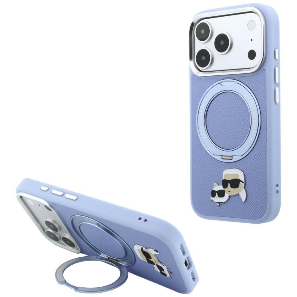 Etui Karl Lagerfeld Ring Stand 360 Karl Choupette Heads Pin do iPhone 18 Pro Max / 17 Pro Max do MagSafe, niebieskie