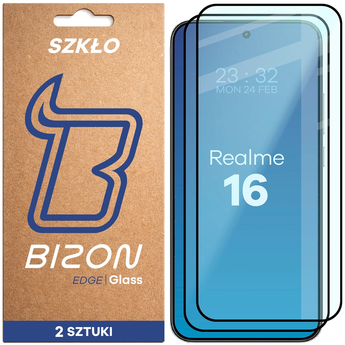 Szkło hartowane Bizon Glass Edge Duo do Realme 16 5G, czarna ramka, 2 sztuki
