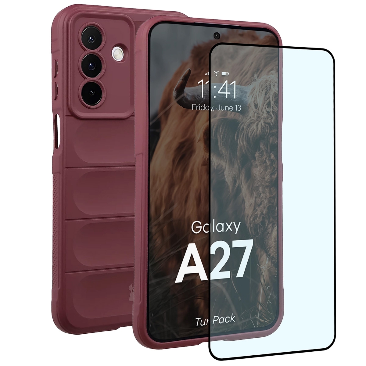 Pancerne etui + szkło hartowane Bizon Tur Pack do Galaxy A27 5G, burgundowe