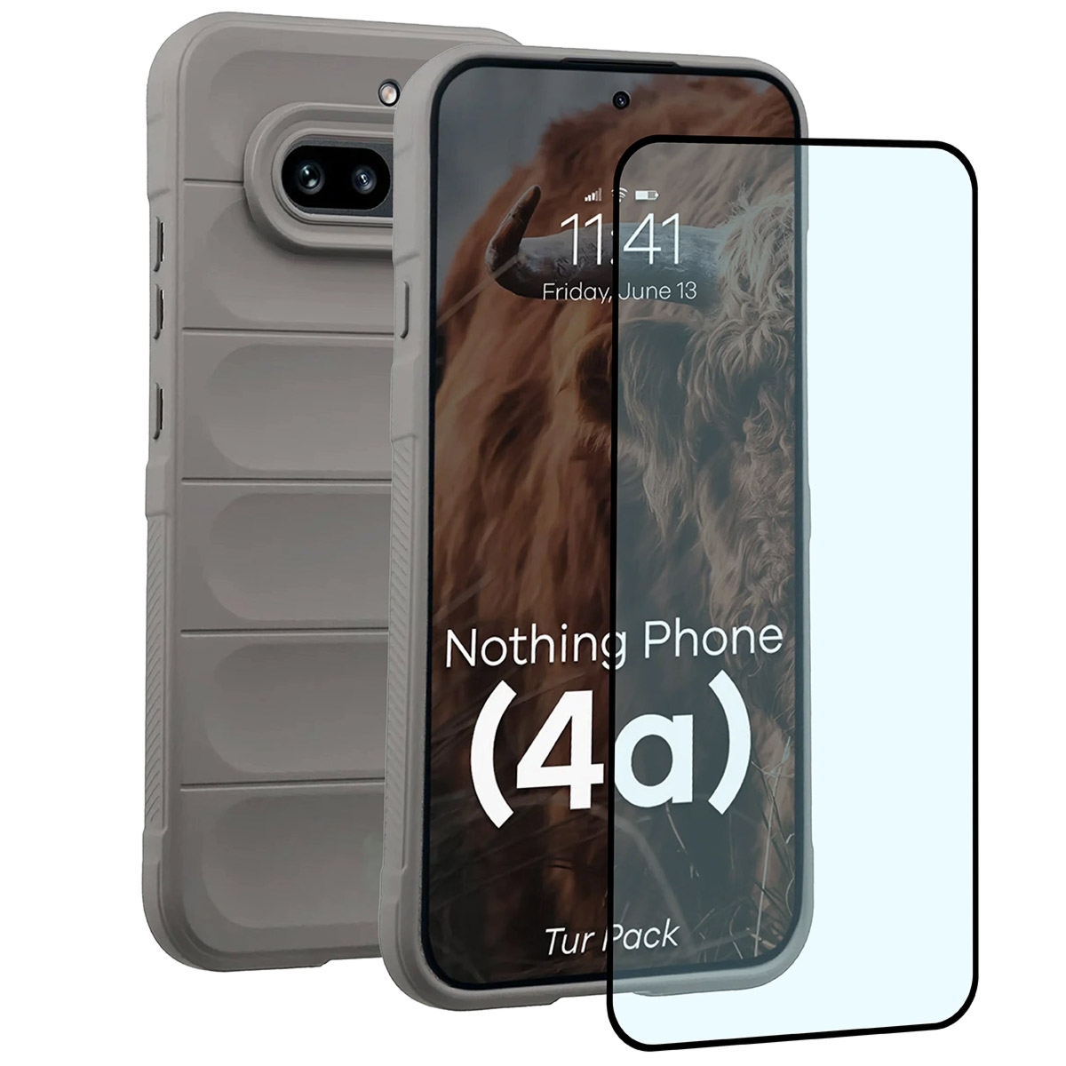 Pancerne etui + szkło hartowane Bizon Tur Pack do Nothing Phone (4a), jasnoszare