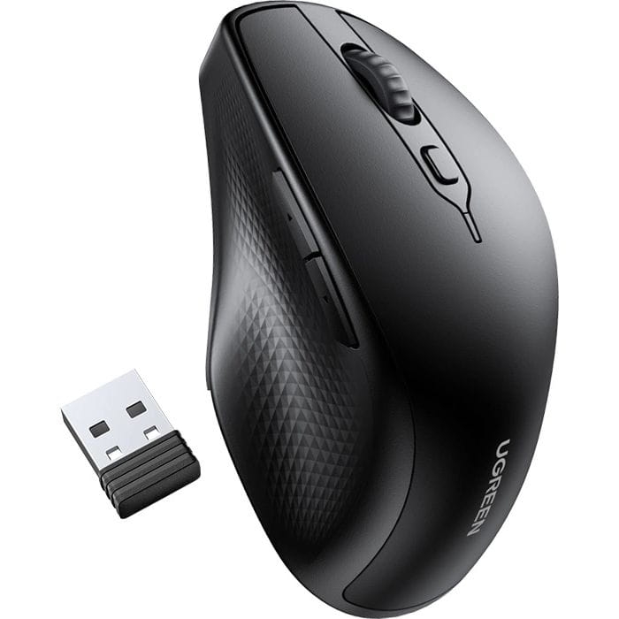 Image of Bezprzewodowa mysz ergonomiczna, Ugreen MU101 Ergonomic Wireless Mouse, USB 2.4GHz, Bluetooth, czarna