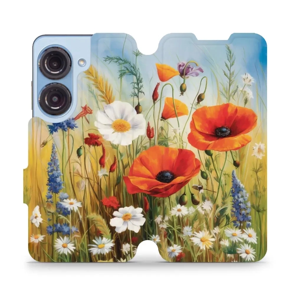 Image of Etui z klapką do Asus Zenfone 9, Mobiwear Book, łąkowe kwiaty
